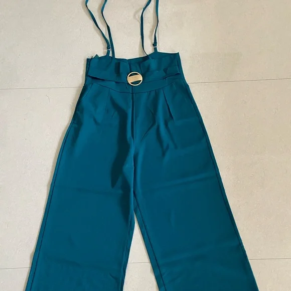 Teal Blue Suspender Pants for Women - Picture 11 of 12